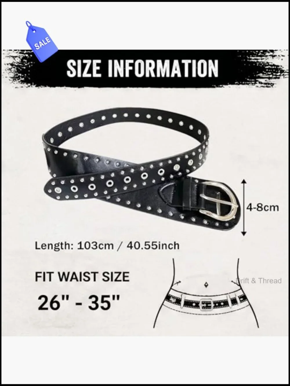 Chunky Studded Belt with Silver Rivets Punk Waist Belt for Jeans Dresses Concert